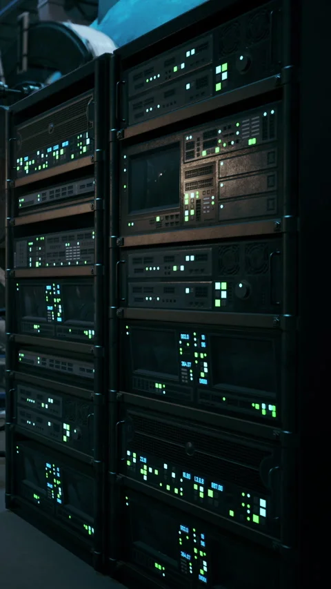 Data servers in a modern technology setup during a night scene Stock Footage 337953975