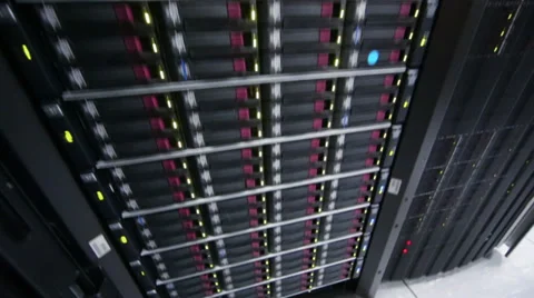 Data servers rack with many hard drives and LED lamps flashes Stock Footage 31209245