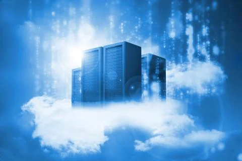 Data servers resting on clouds in blue Stock Photos