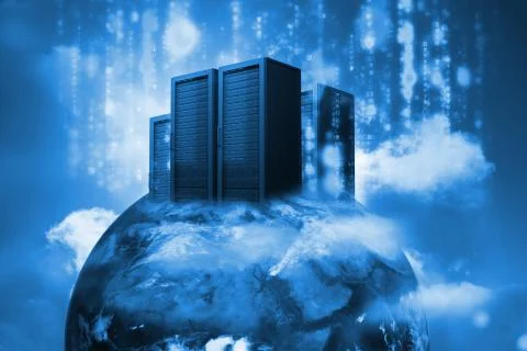 Data servers on top of the world in blue Stock Photos