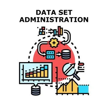 Data set administration concept managing digital information Stock Illustration