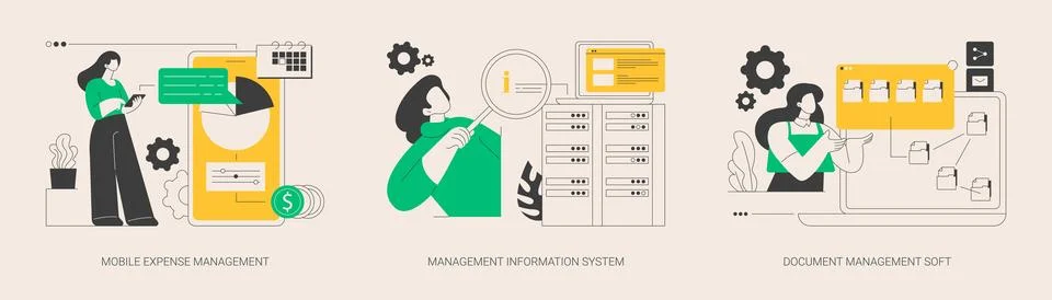 Data sharing and analysis abstract concept vector illustrations. Illustrazione stock