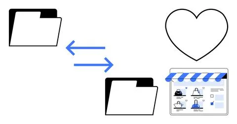 Data Sharing Between Folders with E-commerce and Customer Service Connections Illustrazione stock