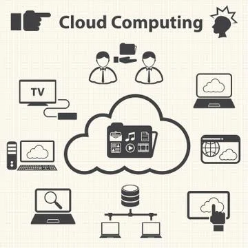 Data sharing. The Cloud computing concept. Vector Stock Illustration
