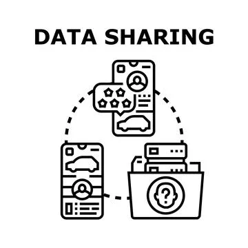 Data sharing concept exchanging information online Illustrazione stock
