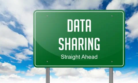 Data Sharing on Highway Signpost. 库存插图