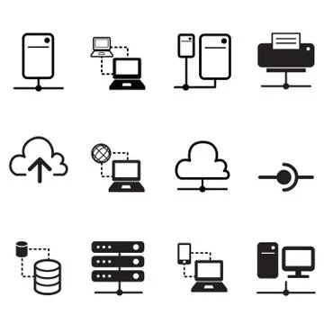 Data sharing, hosting, Server, Cloud  Network icons Stock Illustration