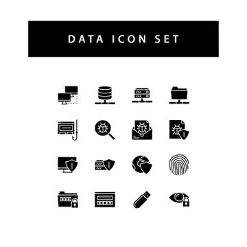 Data sharing icon set with black color glyph style design. Stock Illustration