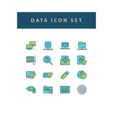 Data sharing icon set with filled outline style design. Stock Illustration