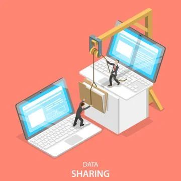 Data sharing service isometric flat vector concept. 스톡 일러스트