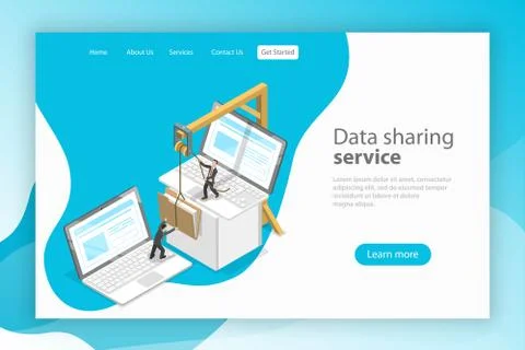 Data sharing service isometric flat vector landing page. Stock Illustration