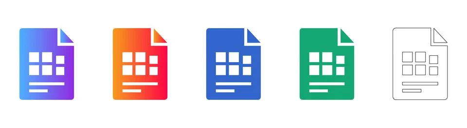 Data Sheet Grid Document Interface Icons Illustrazione stock