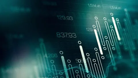 Data shows trader charts with graphs and lines for market analysis at a Illustrazione stock