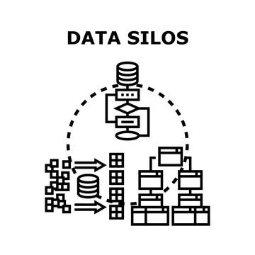 Data silos isolating information, preventing integration and sharing Stock Illustration