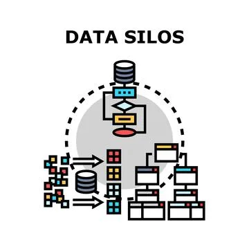 Data silos isolating information, preventing integration and sharing Stock Illustration