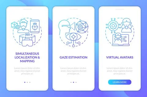 Data solutions for metaverse blue gradient onboarding mobile app screen Stock Illustration