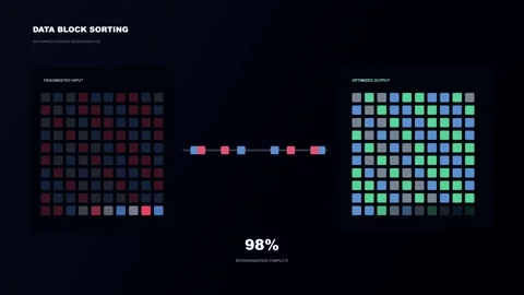 Data sorting algorithm animation showing real-time progress 스톡 동영상 346981824