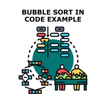 Data sorting algorithm bubble sort code example Stock-Illustration