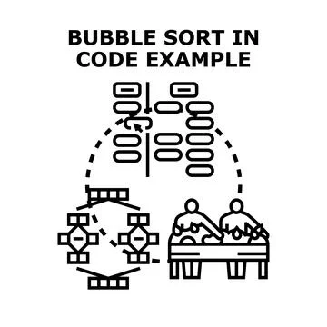 Data sorting algorithm bubble sort code example Stock Illustration