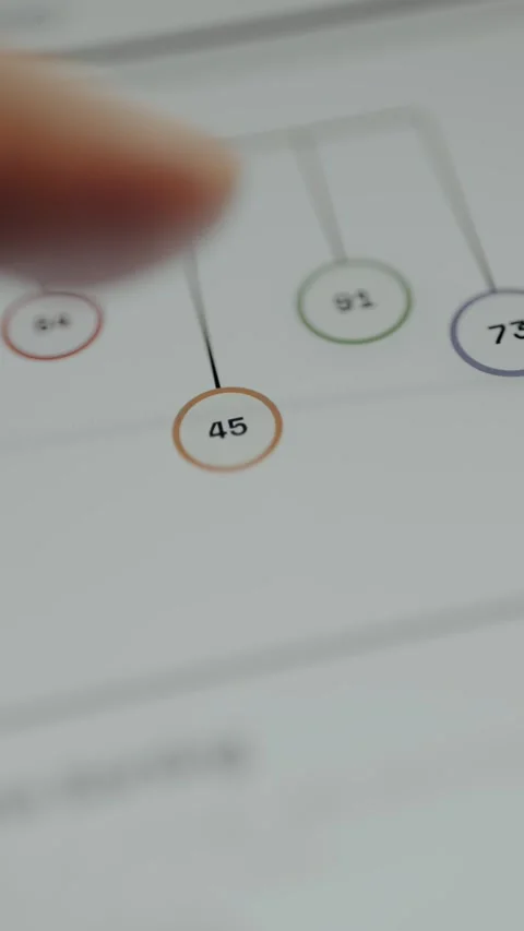 Data Sorting, balls on strings swap positions to arrange themselves in order Video stock 331593456