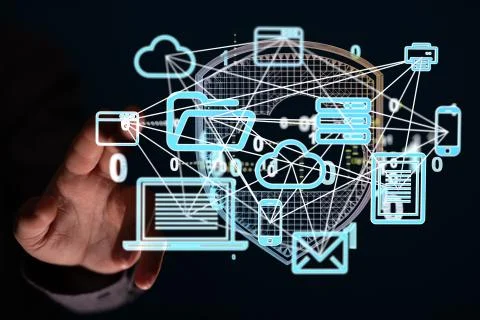 A Data sorting flow process. Big data stream futuristic infographic. Foto stock