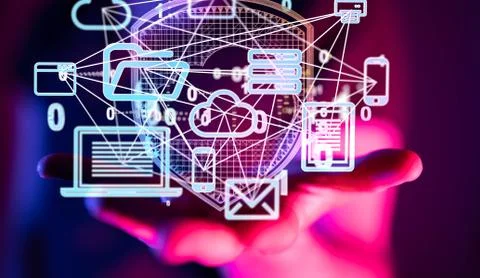 A Data sorting flow process. Big data stream futuristic infographic. Stock Photos