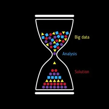 Data Sorting in hourglass. From Chaos to System. Stock Illustration