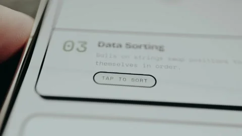 Data Sorting, person taps digital button to sort Stock Footage 331592772