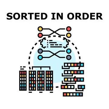 Data sorting process arranging elements in proper order Illustrazione stock