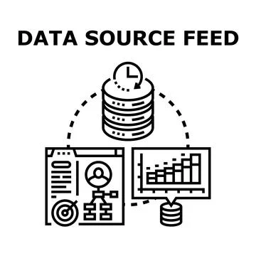 Data source feed concept with information management Stock Illustration