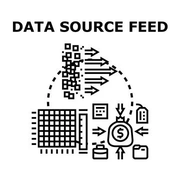 Data source feed processing digital information flow Stock Illustration