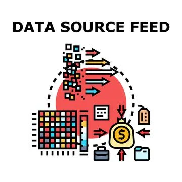 Data source feed processing digital information flow Stock Illustration