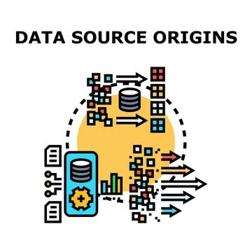 Data source origins connecting information flow processing Stock Illustration
