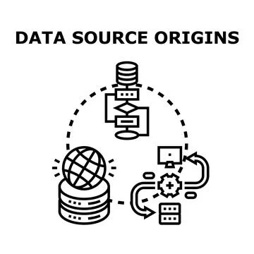 Data source origins information processing workflow diagram Stock-Illustration