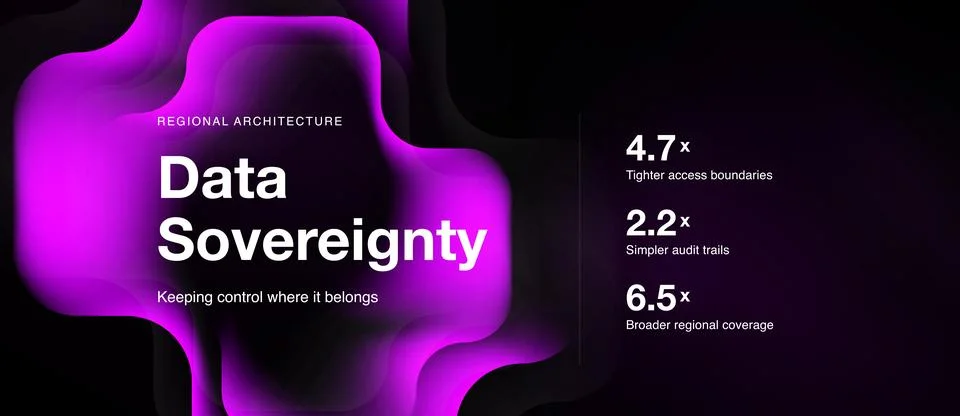 Data sovereignty concept presented visually. Focus on regional architecture, Stock Illustration