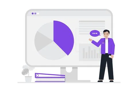 A data specialist presenting analytical insights on a large screen, featuri.. イラスト素材