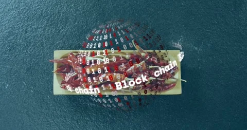 Data sphere rising, rotating, rolling Block chain band, overlaying wood plank Stock Footage 328344635