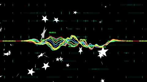On data spike RGB wave rising to central peak numeric labels updating stars Stock Footage 334811016