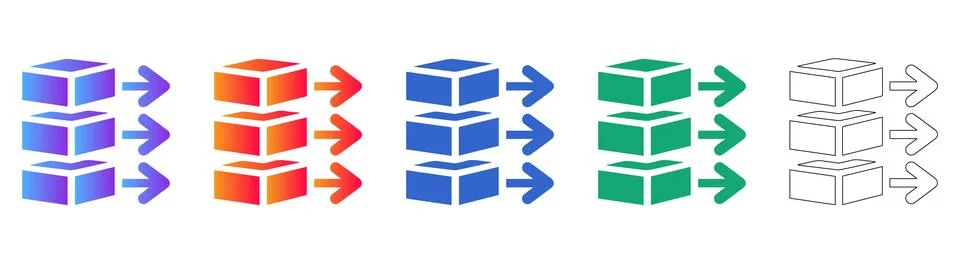 Data Stack Cubes with Arrows Icons Stock Illustration
