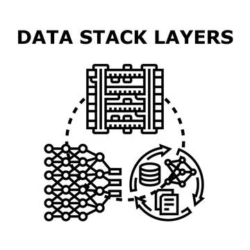 Data stack layers processing information flow Stock Illustration