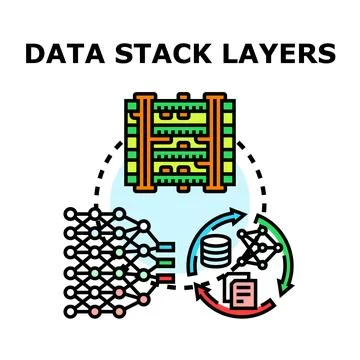 Data stack layers processing information flow Stock Illustration