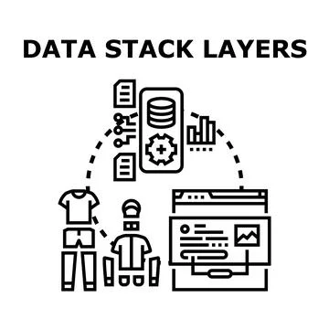 Data stack layers processing user interface information Stock Illustration