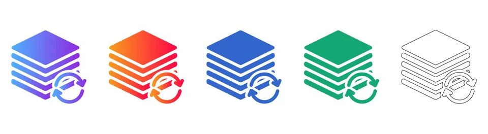 Data Stack Refresh Icons in Gradient and Outline Styles 库存插图