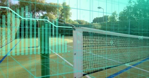 On data start, tennis net and post staying static, turquoise overlay animating Stock Footage 320974927
