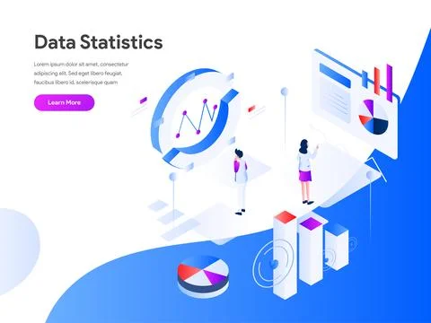 Data Statistics Isometric web banner Stock Illustration