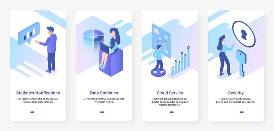 Data statistics, security cloud service UX, UI onboarding mobile app page screen Stock Illustration