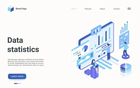 Data statistics visualization isometric landing page, work on statistical data Stock Illustration
