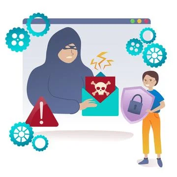 Data stealing malware. Personal data security concept. Cyber criminal trying  Stockillustratie