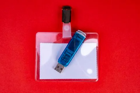 Data stick with empty space and copy space red background Stock Photos