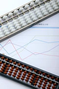 Data Still life Chinese elements Earnings Calculation Abacus Shed shot Two. Stock Photos